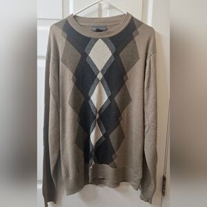 Men's Argyle Sweater - Brown and Gray Size XL